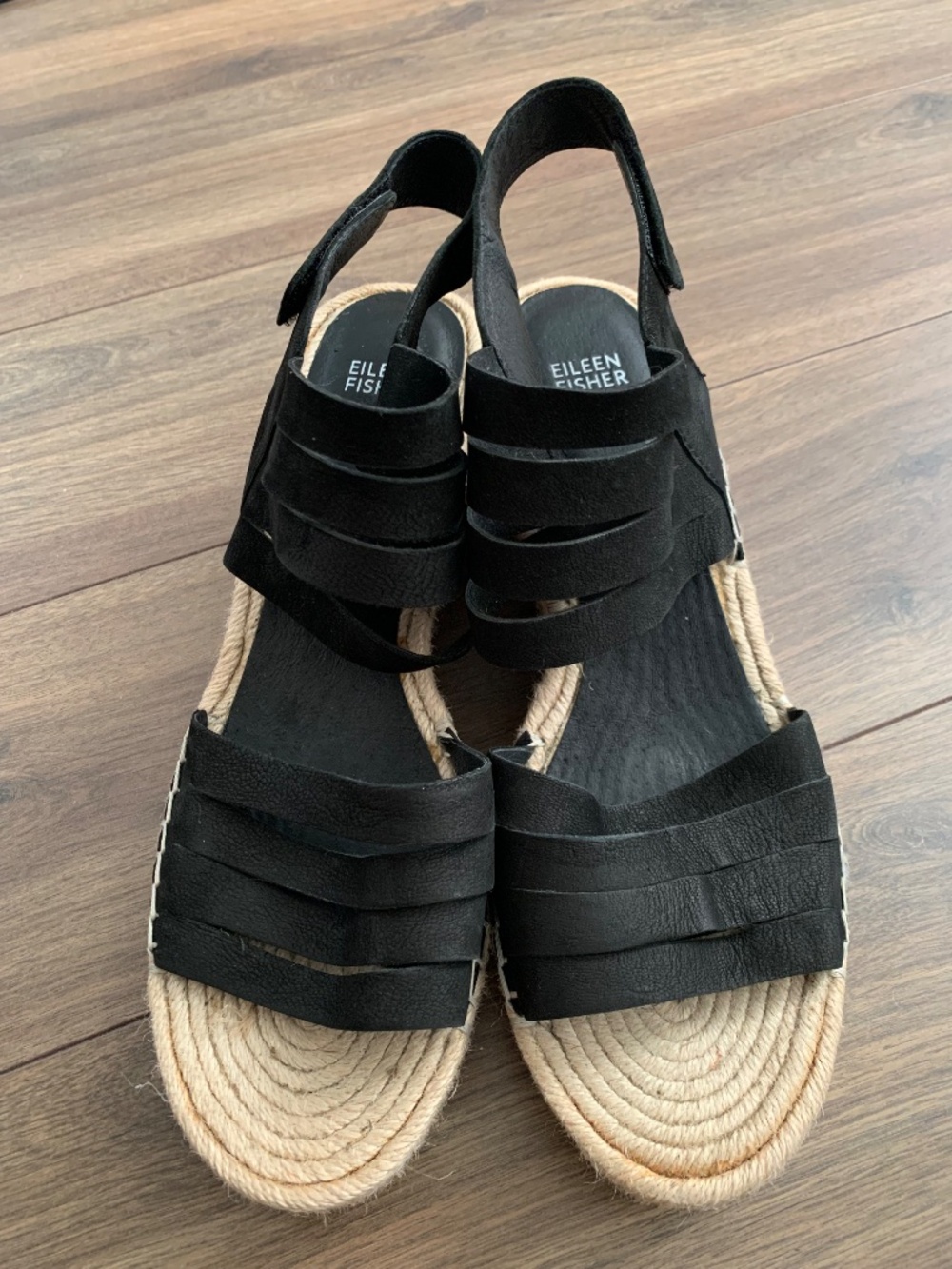 Eileen Fisher Sandal Largo Black Suede Espadrille Platform Wedges size 11 - Picture 3 of 8